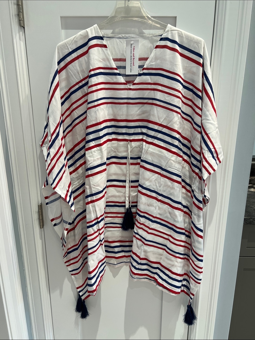 Striped Red & Navy Tassel Kaftan